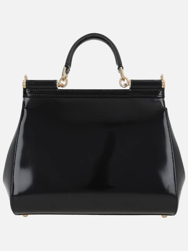 Polished Leather Medium Sicily Shoulder Bag Black - DOLCE&GABBANA - BALAAN 4