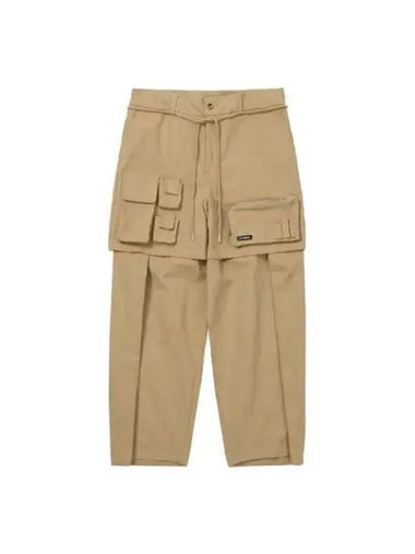 Pocket Layered Oversized Cotton Pants Beige - AJOBYAJO - BALAAN 1