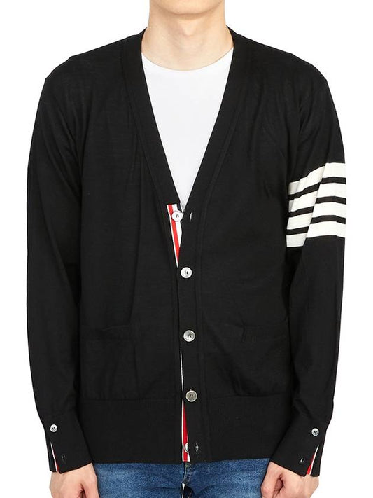 Men's Sustainable Classic Diagonal Wool Cardigan Black - THOM BROWNE - BALAAN 2