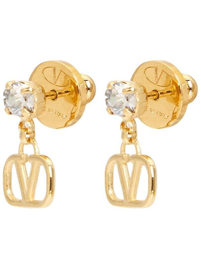 Metal Swarovski Crystal V Logo Earrings Gold White - VALENTINO - BALAAN 2