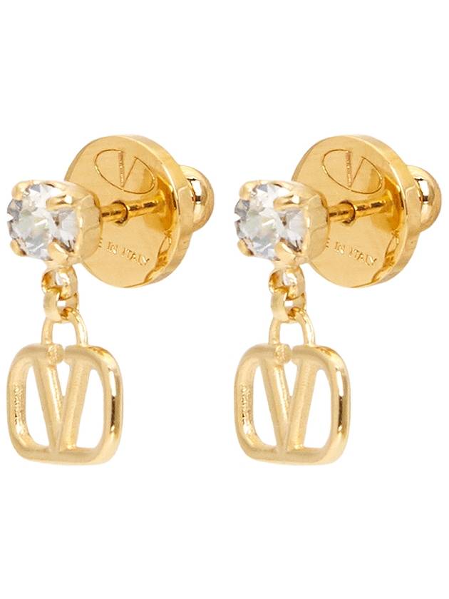 Metal Swarovski Crystal V Logo Earrings Gold - VALENTINO - BALAAN 3