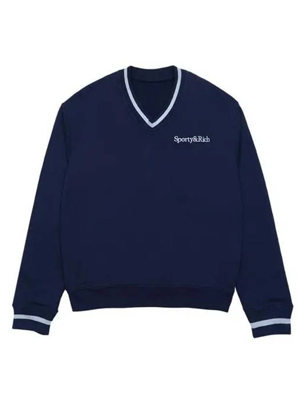 Embroidery Logo V-neck Cotton Sweatshirt Navy - SPORTY & RICH - BALAAN 2