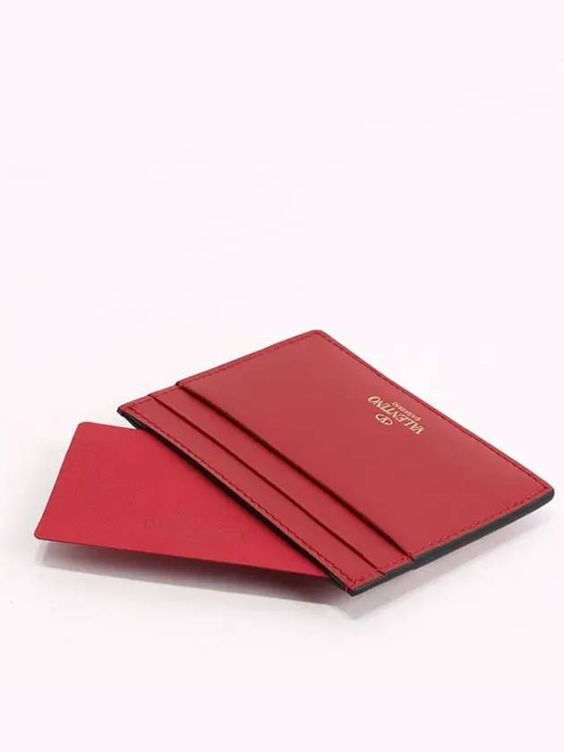 Rockstud Card Wallet Red PW2P0486BOL 0RO - VALENTINO - BALAAN 4