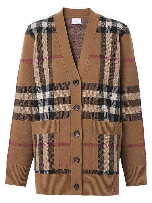 Check Wool Cashmere Cardigan Brown - BURBERRY - BALAAN 2