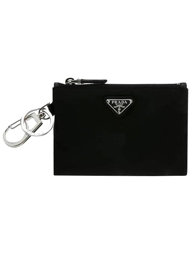 Triangle Logo Nylon Mini Pouch Keychain Black - PRADA - BALAAN.