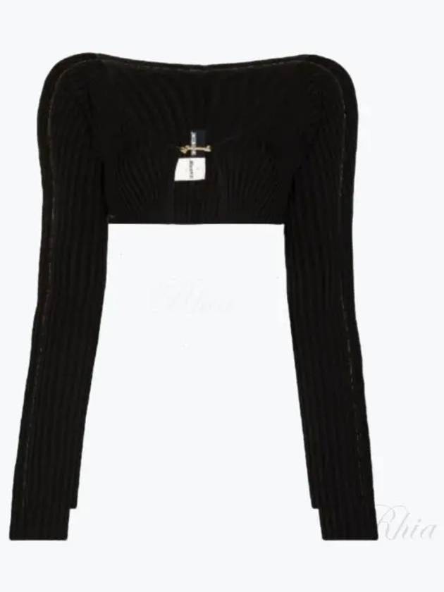 La Maille Pralu Micro Charm Logo Cardigan Black - JACQUEMUS - BALAAN 2