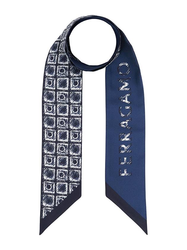 Graffiti Print Silk Bandeau Scarf Midnight Blue Ivory - SALVATORE FERRAGAMO - BALAAN 2