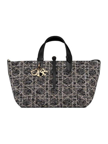 Toujours Cannage Motif Tweed Medium Tote Bag Black - DIOR - BALAAN 1