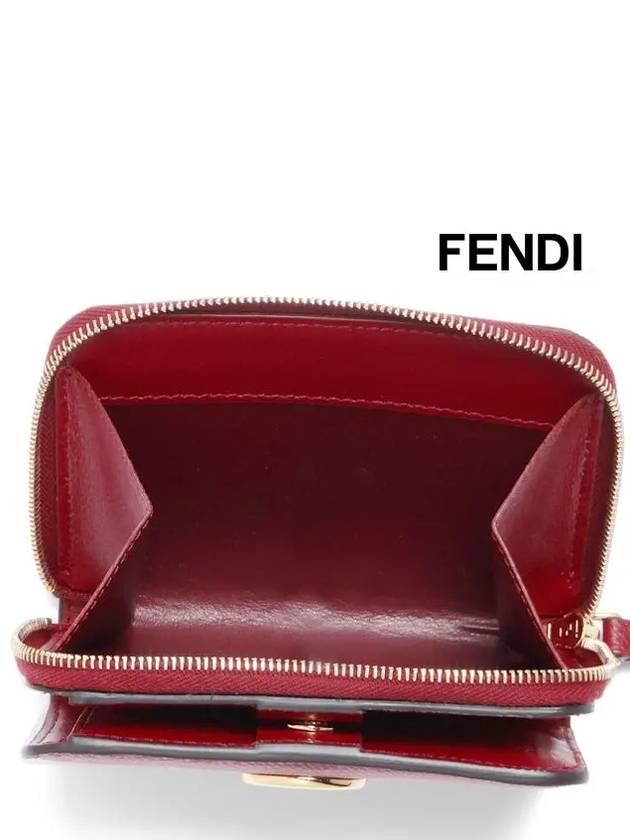 F Logo Zipper Leather Half Wallet Red - FENDI - BALAAN 6