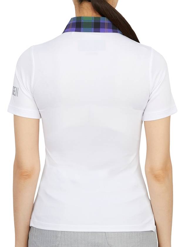 Women's Golf Logo Tech Tartan Neck Short Sleeve PK Shirt White - HYDROGEN - BALAAN 5