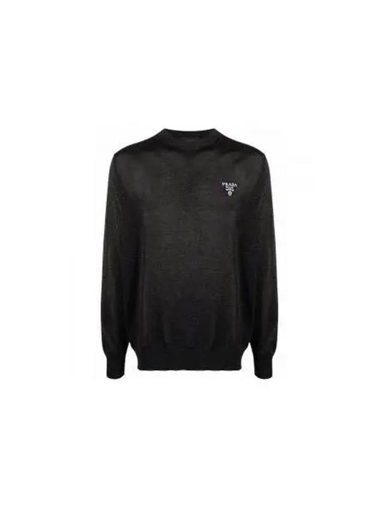 Logo Silk Knit Top Black - PRADA - BALAAN 2