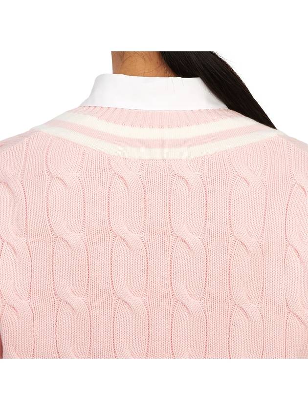 Women's Embroidered Logo Striped Cotton Knit Top Baby Pink - SPORTY & RICH - BALAAN 8