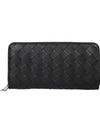 Intrecciato Zipper Around Leather Long Wallet Black - BOTTEGA VENETA - BALAAN 1