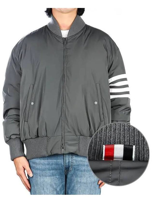 Poly Twill 4-Bar Oversized Knit Down Bomber Jacket Medium Grey - THOM BROWNE - BALAAN 2