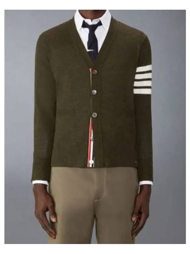 Men's Sustainable Classic Diagonal Wool Cardigan Dark Green - THOM BROWNE - BALAAN 2