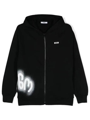 Kids Painted Logo Hooded Zip Up Black - MSGM - BALAAN 1