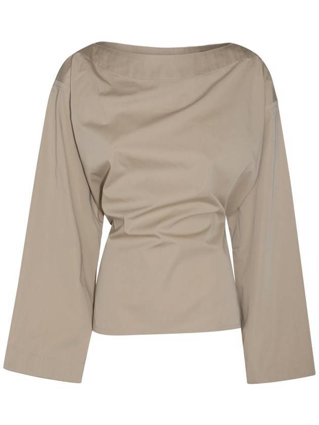 Ruffle Top Cotton Blouse Beige - BOTTEGA VENETA - BALAAN 1