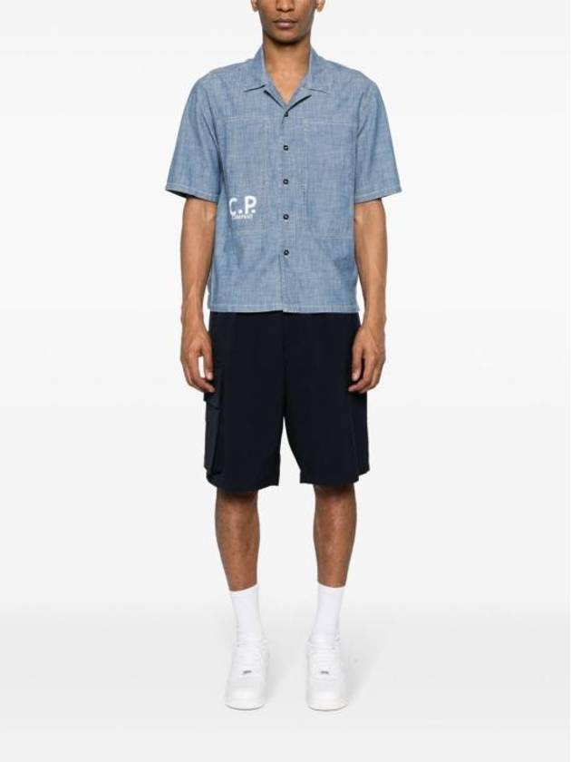 Chambray Logo Short Sleeve Shirt Blue - CP COMPANY - BALAAN 6