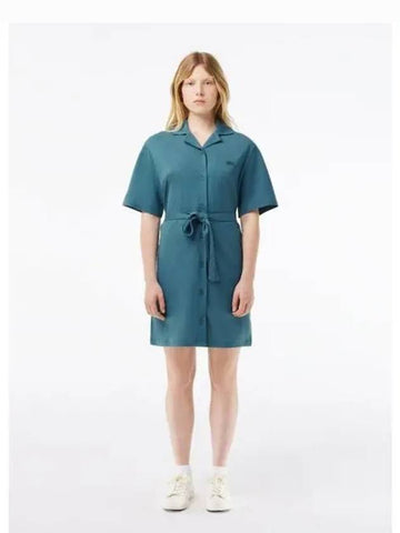 Women s linen blend open collar shirt dress one piece EF7765 54G IY4 domestic product GQ2N24040354834 - LACOSTE - BALAAN 1