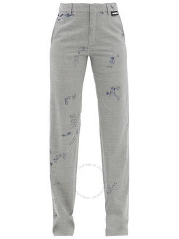 Vetements Grey Scribble Wide Leg Tailored Pants, Size Medium - VETEMENTS - BALAAN 1