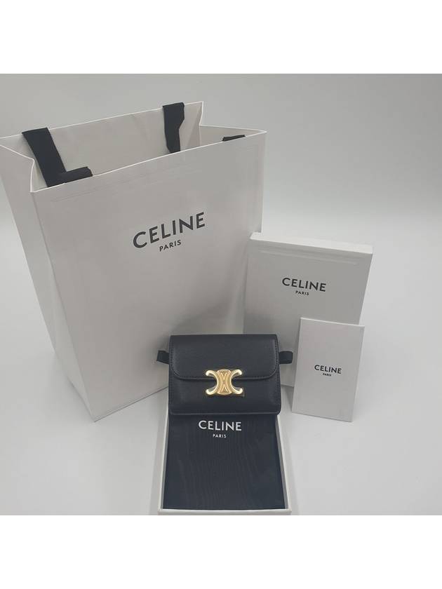 Triomphe Shiny Calfskin Flap Card Wallet Black - CELINE - BALAAN 2