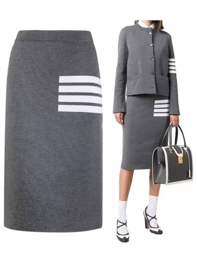 4-bar stripe merino wool H-line skirt gray - THOM BROWNE - BALAAN.