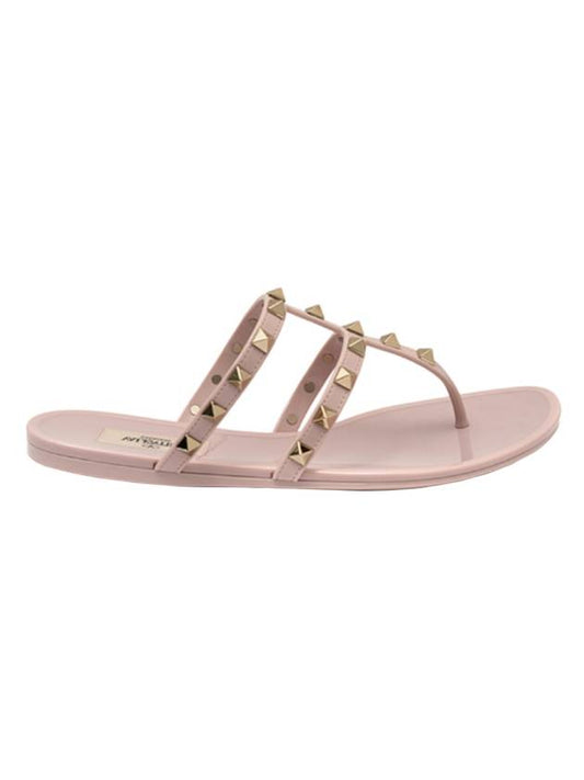 Rockstud Flat Thong Sandals Pink - VALENTINO - BALAAN.