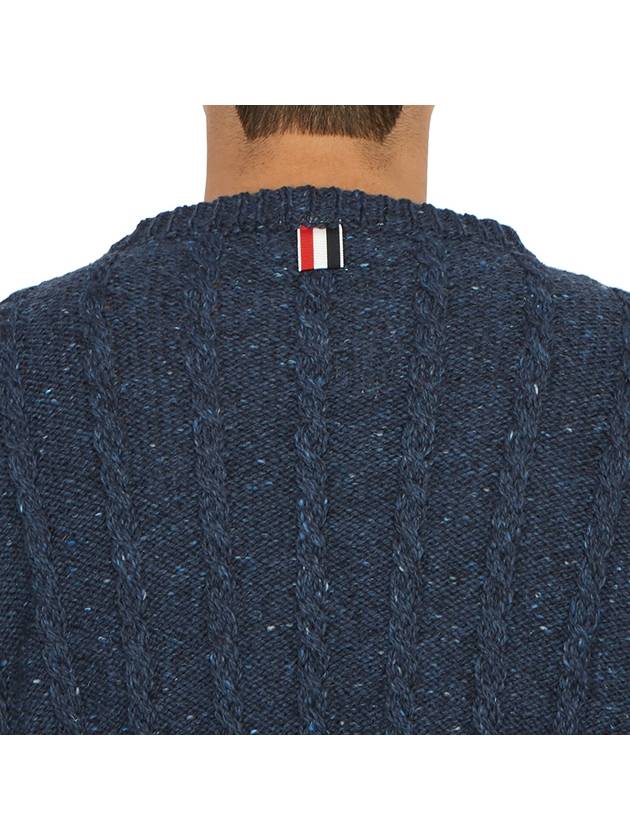 Donegal Twist Cable 4-Bar Classic Crewneck Knit Top Blue - THOM BROWNE - BALAAN 8