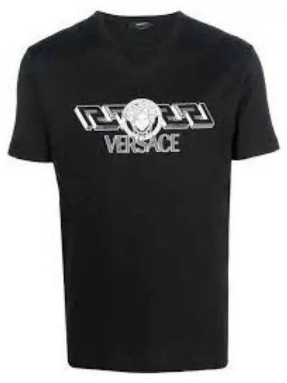 Men's La Greca Logo Short Sleeve T-Shirt Black - VERSACE - BALAAN 2