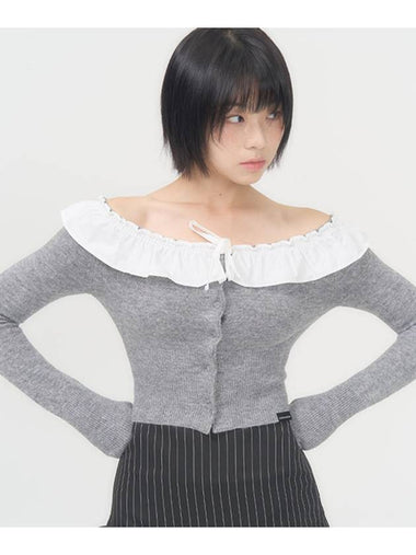 Frill Crop Cardigan Charcoal - ZIZEMUSEUM - BALAAN 1