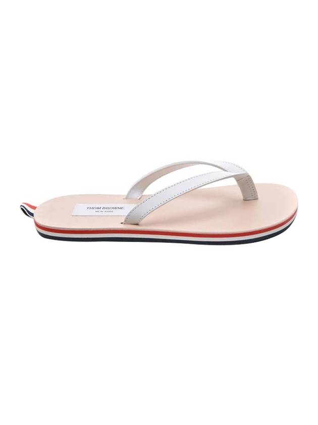 Men's Three Stripes Leather Flip Flops White - THOM BROWNE - BALAAN 1