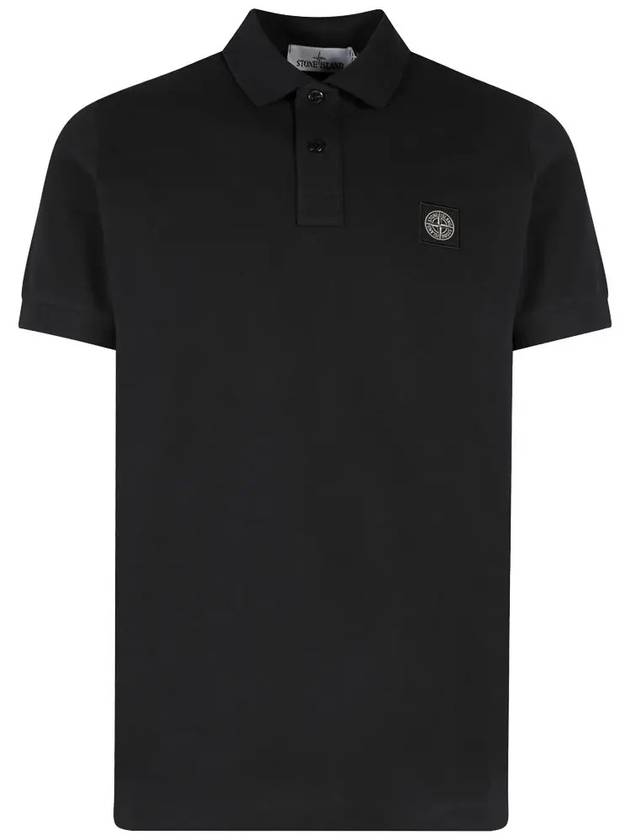 Pique Stretch Cotton Short Sleeve Polo Shirt Black - STONE ISLAND - BALAAN 3