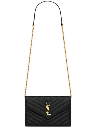 Cassandre Envelope Chain Leather Long Wallet Black - SAINT LAURENT - BALAAN 1