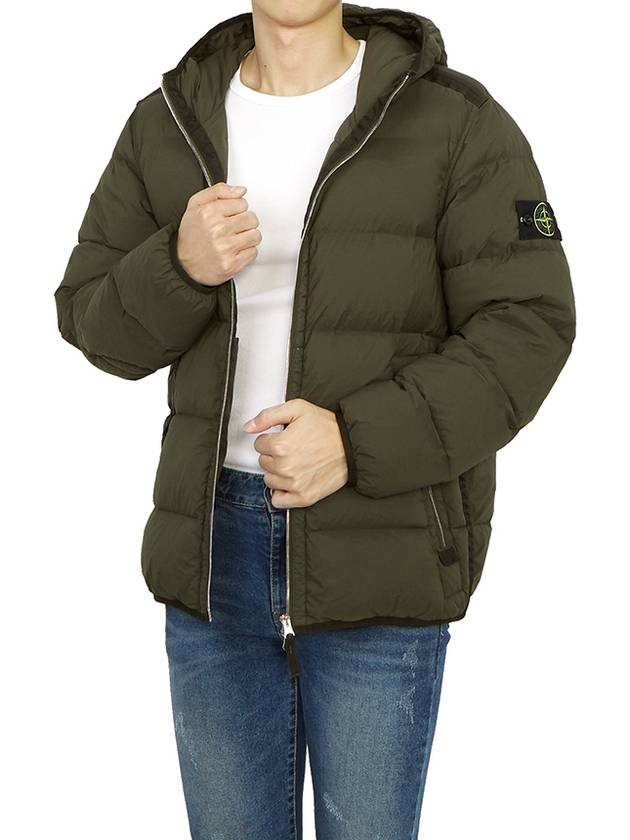 Seamless Logo Nylon Hooded Down Jacket Olive - STONE ISLAND - BALAAN 7