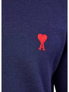 Men's Mini Heart Logo Merino Wool Knit Top Dark Navy - AMI - BALAAN 4