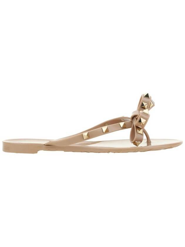 Rubber Rockstud Flip Flops Beige - VALENTINO - BALAAN 1