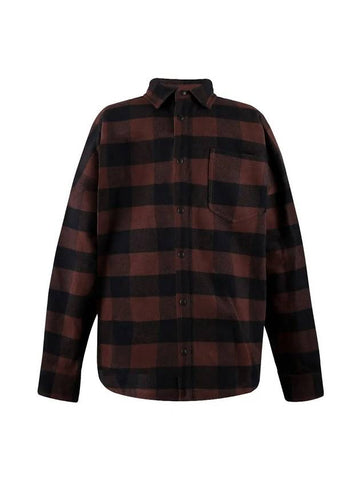 Check Cotton Long Sleeve Shirt Brown - PALM ANGELS - BALAAN 1