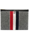 Men's Three Stripes Boiled Wool Stripe Zipper Document Holder Clutch Bag Medium Grey - THOM BROWNE - BALAAN 2