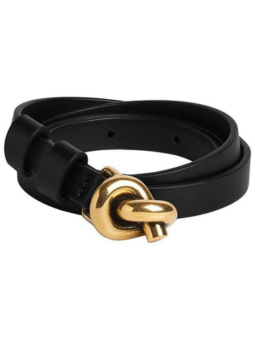 Women's Noted Leather Belt Black - BOTTEGA VENETA - BALAAN 1