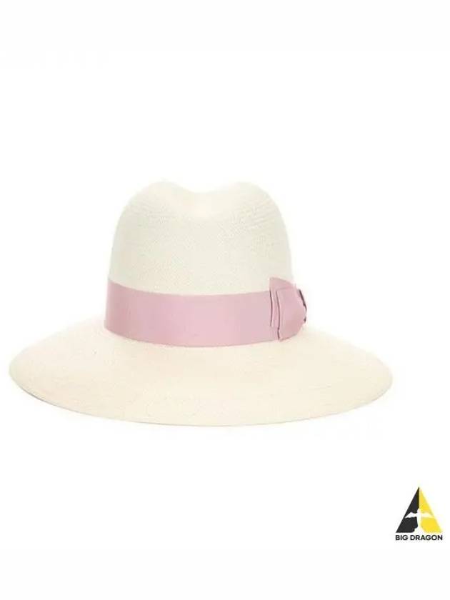 Borsalino Bolsalino Women s Bow Straw Ribbon Brim Hat White Pink 231979 - BORSALINO - BALAAN 1