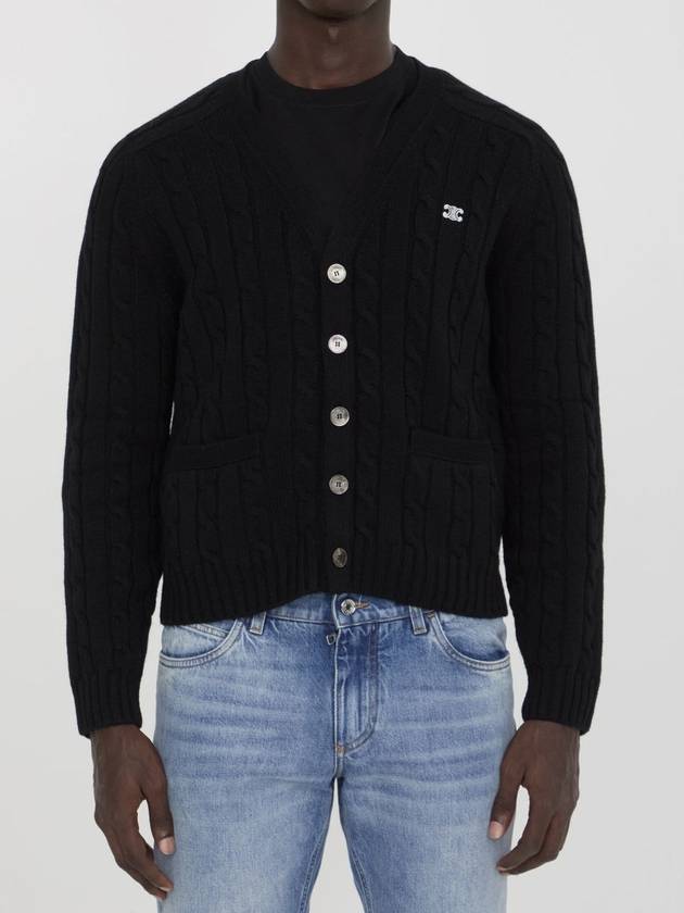 Triomphe Embroidered Cable Knit Cashmere Cardigan Black - CELINE - BALAAN 2