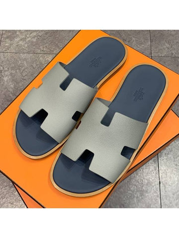 Men s Izmir Sandals Calfskin Absong Gray Navy - HERMES - BALAAN 1