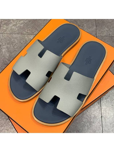 Men s Izmir Sandals Calfskin Absong Gray Navy - HERMES - BALAAN 1