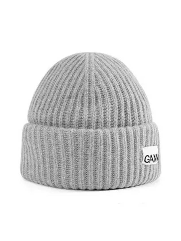 Logo Patch Knit Beanie Grey - GANNI - BALAAN 2