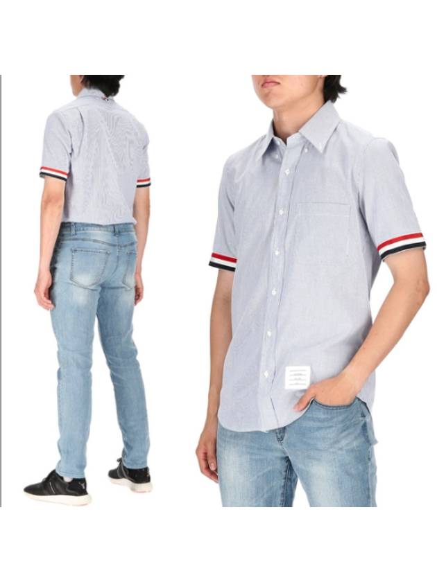 Men's Pincode Armband Short Sleeve Shirt Navy - THOM BROWNE - BALAAN 2