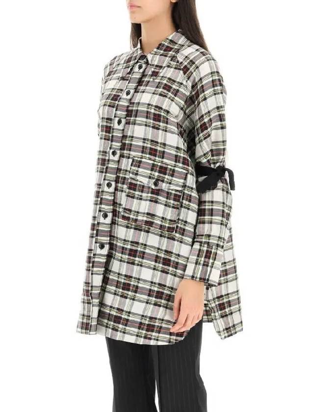 Checked Oversized Linen Silk Shirt - GANNI - BALAAN 3