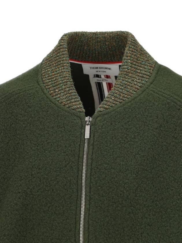 Fleece Stripe Wool Bomber Jacket Dark Green - THOM BROWNE - BALAAN 4