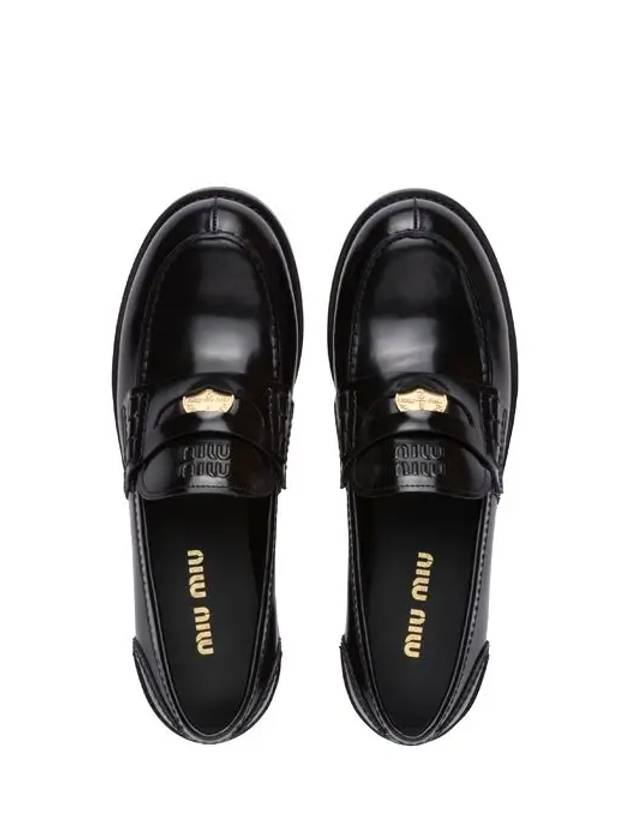 Brushed Leather Penny Loafers Black - MIU MIU - BALAAN 7