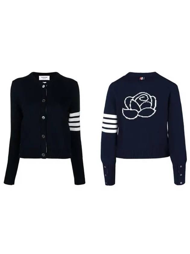 Floral Intarsia Cotton Cardigan Navy - THOM BROWNE - BALAAN 2