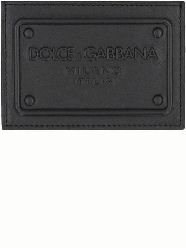 Raised Logo Calfskin Card Wallet Black - DOLCE&GABBANA - BALAAN 3